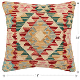 handmade Traditional Pillow Red Blue Hand-Woven SQUARE 100% WOOL Hand woven turkish pillow2' x 2'